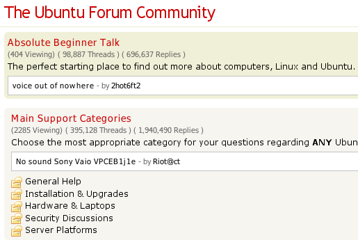 Ubuntu forums categories